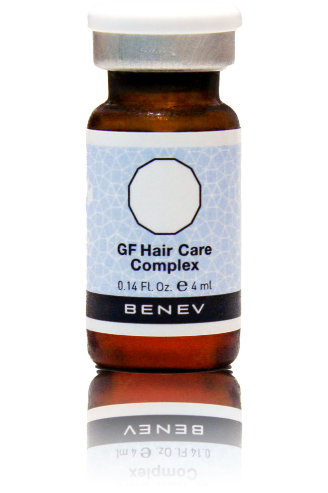 BENEV療法は、数種類の成長因子を配合した薬剤（GF Hair Care Complex）を頭皮に注入する毛髪再生療法です。
